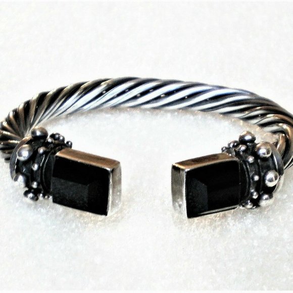 Vintage Artisan Sterling Silver 925 Black Onyx Twisted Rope Cuff Bracelet 50.4 g - Picture 5 of 6